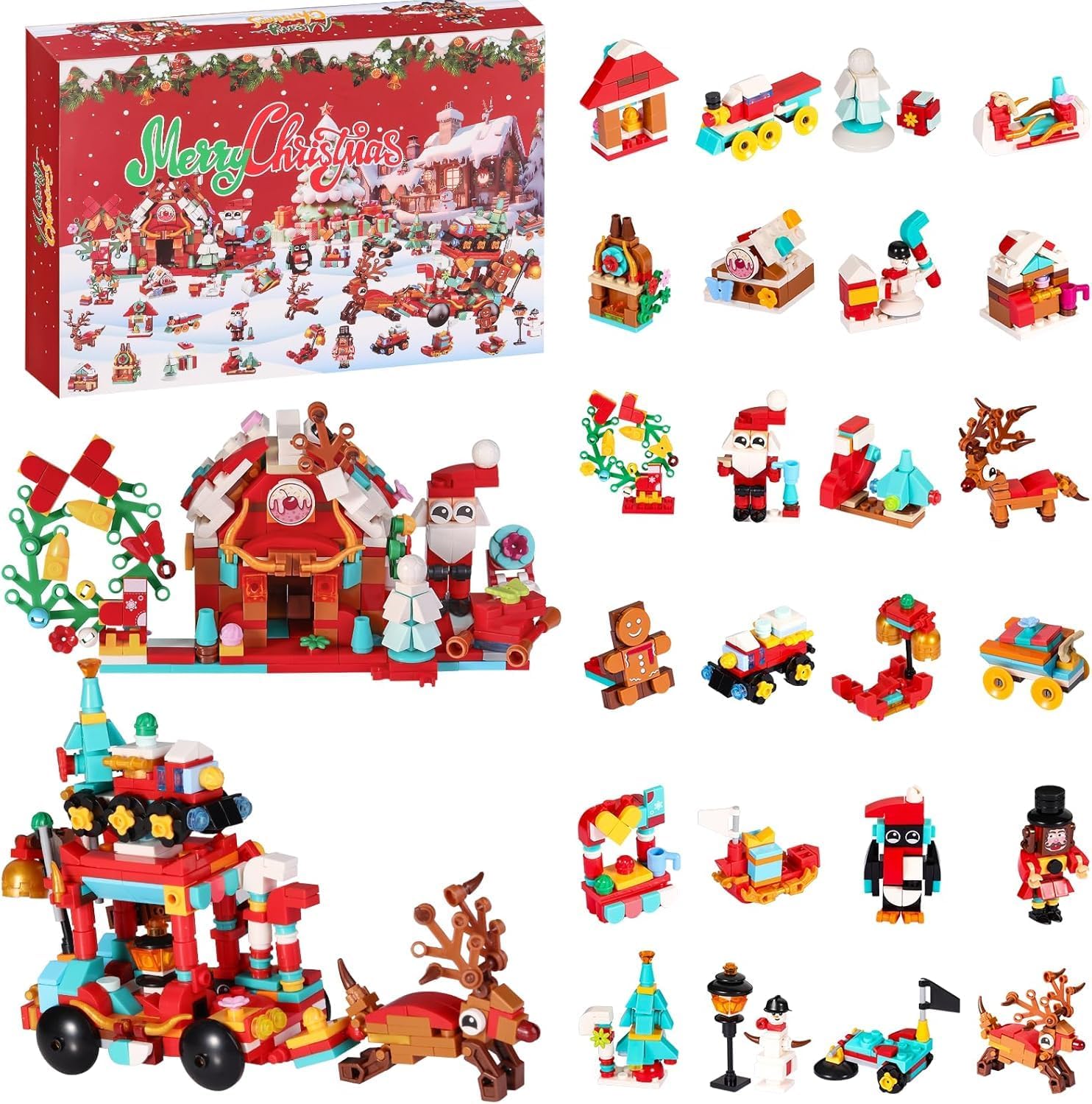 Calendario de Adviento 2025, Bloques de Construcción Calendario de Adviento para Niños Adultos 24 Días de Navidad Casa 12 en 1 Sorpresa Bloques Cuenta Atrás Calendario Fiesta para Niños Niñas Regalo
