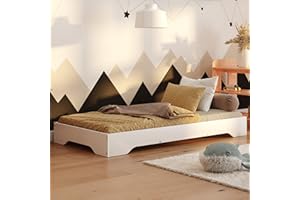 smartwood Cama Baja 90x160 - Cama para Niños TILA 7 de Blanco con Somier de Lamas - También para Adultos - Montaje Rápido e Carga Máxima 230 kg