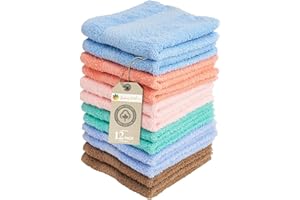Living Fashions Cotton Washcloths 12 Pack - 33 x 33 CM - Multicolor Absorbent & Soft Washcloths - 100% Ring Spun Cotton Fingertip Towels