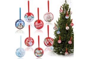 ACTOYS Scatola di Latta Biscotti Natale*8pcs, Barattolo di Caramella di Metallo Natale, Pallina Natale in Metallo da Appendere e Aprire, Barattoli di Metallo Natale, Scatola Regalo Natale in Metallo