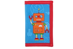 SUNDEE RFID Blocking Wallet for Kids/Slim Cartoon Wallet with Zippered Pocket/Trifold Canvas Outdoor Sports Wallet, Robot