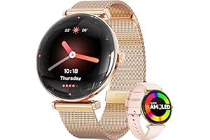HWAGOL Smartwatch Damen, Konvexe Licht Dünn Smartwatch für Damen, 4,3 cm 1,43 Zoll AMOLED Touchscreen, Sportuhr mit Fitnessuhr, DIY Zifferblatt, Schlafüberwachung, Schrittzähler für Android iOS（Rose Gold）
