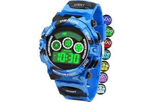 DTKID Digitale Kinderuhr Jungen Mädchen, 7-Farben-LED, Armbanduhr Kinder mit Wecker, Stoppuhr, Datum, 5 ATM wasserdichte Outdoor Sportuhr Kinder Uhren für Teenager
