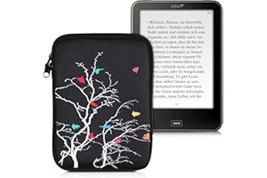 kwmobile Neoprene e-Reader Pouch Size 6" eReader - Universal eBook Sleeve Case with Zipper, Wrist Strap - Multicolor/Dark Pink/Black