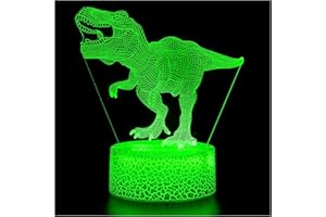 ZNZ Lampka Nocna 3D, Złudzenie Optyczne LED Dotykowa Lampa Nastrojowa z Pilotem, Prezenty dla Dzieci Chłopcy Dziewczęta Męskie Damskie, 16 Kolorów Zmieniających się na Wystrój Biurka Stołowego (Dinozaur 03)