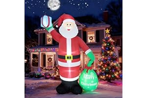 ‎MOXLED Moxled Aufblasbare Weihnachtsdeko Außen, 2,4M Weihnachtsmann Aufblasbar Dekoration mit Geschenktüte, Geschenkbox, LED-Lichtern für Outdoor, Draußen, Hof, Garten, Rasen, Party