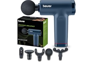 Beurer PowerReload massagepistol, professionell triggerpunktsmassage för avslappning & återhämtning, kraftfull muskelmassager med 5 munstycken, 5 intensitetsnivåer, extrem tyst & batteri upp till 4 h