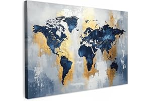 MuchoWow© Canvas Wall Art 35"x24" / 90x60 cm Decor Paintings Prints framed on Canvas Decorations Wallart World Map - Blue - Abstract