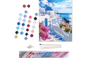Euqvunn Paint by Numbers for Adults, Kit DIY 40x50 cm avec 4 Pinceaux et Peinture Acrylique pour Débutants–Kit Peinture Numero Adulte, Création Artistique pour Déco Murale à la Maison (Style Santorin)