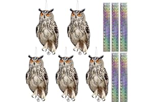 LIFREER Spaventapasseri per giardini, 5 pezzi a forma di gufo uccello riflettente deterrente gufo decorazione appeso uccello dispositivo di controllo per tenere gli uccelli lontano da giardino terrazza