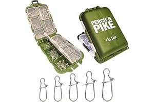 ‎PERCH`N PIKE PERCH`N PIKE Snaps im Set inkl. Box, Duo-Lock Snap, 11-33kg, 125 Snaps zum Spinnfischen I Snaps für Hecht, Barsch, Zander und Forelle, Angel Wirbel Set I Snap Angelzubehör I Karabiner