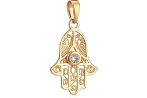 NKlaus Hand der Fatima Zirkonia rot oder weiß Kettenanhänger Vergoldet 18 Karat Eye of Fatima