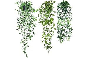 SHEPIN 3x Piante Finte da Interno Cadenti in Vaso, Piante Pendenti Artificiali Edera Finta con Vasi, Plastica Pianta Artificiale Finta Cadente 55-85cm per Esterno Balconi Matrimonio Giardino Deco