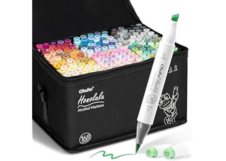 Ohuhu Alkoholmarker 168 Färger, Dubbelspets Borste & Mejselspets Lämplig för Konstnärer för Professi - Amazon Deal & Rabatt