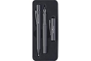 Faber-Castell Juego 201626 Grip Edition, plumín ancho M y bolígrafo con mina XB, en estuche de metal, All Black, 1 pieza