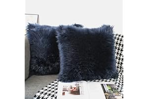 OYIMUA Navy Blue 18 x 18 Inches Cushion Covers Pack of 2 Fluffy Soft Faux Fur Square Pillowcases, Luxury Home Decorative Super Soft Plush Pillow Covers Case 45cm x 45cm for Sofa Bed Living Room