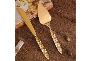 BestAlice Set di coltelli e server per torta nuziale, set di taglio per torte in oro personalizzato, per matrimoni, feste di compleanno e matrimoni (piuma)