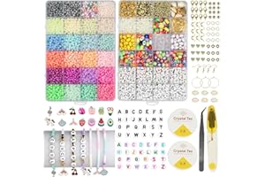 FEMBW Perlen Set Zum AuffäDeln für Armbänder Selber Machen, 6000+ 3mm Beads for Bracelet Making Kit, DIY Schmuck Selber Machen Set Erwachsene, Smiley Charm Glasperlen für Ohrringe Selber Machen