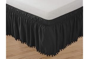 Elegant Comfort Top-Knoten-Quaste, Pompon, Fransenrock, Rüschenrock, elastisch, knitterfrei, 40,6 cm lang, Queen/Kingsize, Schwarz
