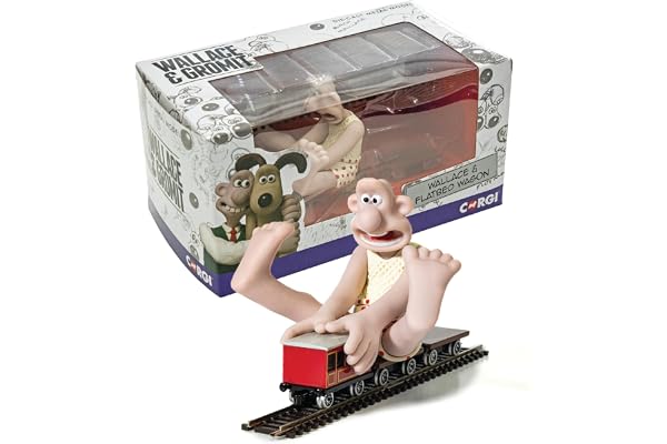 Corgi - CC80604 - Jouet de Train Corgi Moulé sous Pression, Wallace et Gromit, le Mauvais Pantalon, Wallace et Wagon à Plat, Cadeaux de Train pour Hommes, Femmes et Enfants