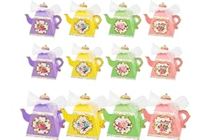 OPUHOHR 12PCS Flower Tea Party Gift Boxes, Vintage Teapot Candy Boxes, Paper Candy Treat Boxes for Tea Garden Wedding Bridal Birthday Baby Shower