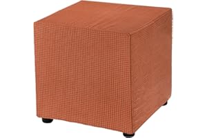 sourcing map Square Ottoman Cover 18x18x18inch Stretch Polyester Washable Ottoman Slipcovers Elastic Foot Stool Foot Rest Protector for Living Room Bedroom, Orange