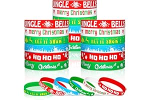 RICEDUO Christmas Rubber Bracelets for Kids - 30 Pack Bulk Silicone Wristbands, 6 Festive Designs | Christmas Candy Bag Filling, Party Favors for Kids Goodie Bags, Stocking Stuffers & Photography Props