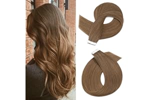 Silk-co 45cm - Extension Biadesivo Capelli Veri 20 Fasce 50g/Set Remy Hair Tape in Extension Capelli Umani Extension Adesive - 6 Marrone Chiaro