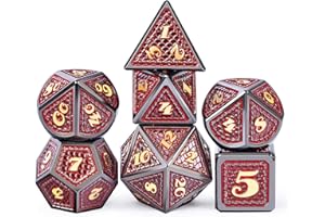 DNDND Metal Dungeons and Dragons Dice Set, 7 PCS Dragon Scale Metallic D&D Die with Velvet Pouch for DND Game (Red with Black Edge)