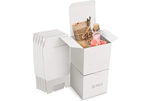 Belle Vous Cajas de Cartón Kraft Blancas (Pack de 50) – Medidas de las Cajas 7,5 x 7,5 x 7,5 cm - Caja Kraft Fácil Ensamblado Cuadrada - Cajas Blancas para Fiestas, Cumpleaños, Bodas, Regalos