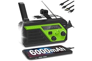 RYCHI 6000mAh Wind Up Radio,Emergency Radio,Hand Crank Radio with 4 Built-in Cables,AM/FM Radio with 3 Modes Flashlight,Reading Lamp,SOS Alarm for Emergency，Camping