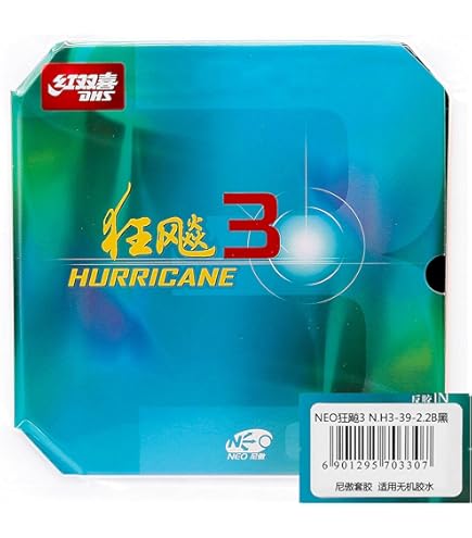 DHS Hurricane 8 Table Tennis Rubber - 2.15mm Thickness, 39 Degree Hardness, Red Or Black