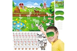 ASTARON Pin The Farm Animal Party Game Farm Animal Birthday Party Supplies, Christmas Classroom Games Preschool Educational Toy for Kids, Home Decoration