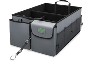 LOFERMA Zusammenklappbarer Kofferraum-Organizer – Multifunktionaler Auto-Organizer mit Verstellbaren Riemen | Ideal für SUV, LKW & PKW | Praktisches Autozubehör für Frauen & Männer (Grau)