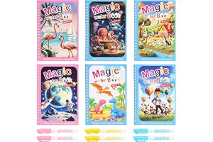 MOSTFUN 6 stycken vattenmålarböcker, återanvändbart magiskt vattenritningsböcker med 6 vattenpennor, magiskt målböcker set, vattenmålarbok doodle för barn 3-6 år pojkar flickor