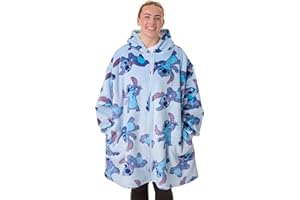 Disney Lilo & Stich Damska bluza z kapturem i kocem | Polar z kapturem i zamkiem dla dorosłych w kolorze niebieskim | Odzież codzienna z nadrukiem postaci na całej powierzchni | Podszewka Sherpa