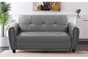 Visco Therapy Zinc PU Leather Grey 2STR Sofa Bed with Hidden Storage. Living Room Furniture. (Grey, 2 Seater)