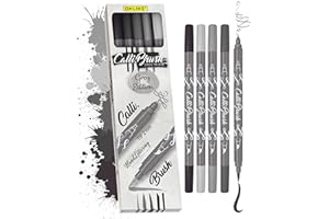 ‎ONLINE Online Brush-Pen Set Calli.Brush Grey I 5 Double-Tip Pinselstifte mit Kalligrafie-Spitze & Pinselspitze in 5 Grautönen I Handlettering Stifte als Kalligraphie Set für Bullet Journals, Aquarell & Co