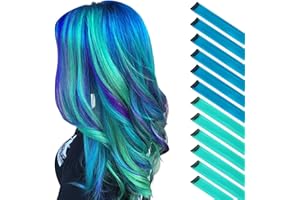 FESHFEN Extension de Cheveux Colorés, Couleur Bleu Extensions de Cheveux 12 PCS Naturel Synthétique colorés Postiche Cheveux Long Raides Extensions de Cheveux pour Femmes 55 cm