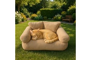 Roxlin Katzenbett kleines Hundesofa Flauschig und waschbar Katzensofa Hundebett für Katzen, weich Katzenbett katzencouch mit Rutschfester Unterseite (Camel, L)