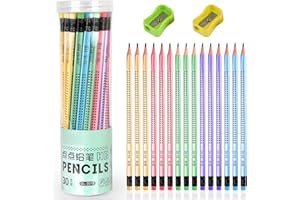 Evoarl 30 Piece HB Pencils Set, Triangular Pencils Children with Eraser, 5 Colours Pencil for Exams, School, Office, Drawing and Sketching (Pencils + Pencil Sharpener)