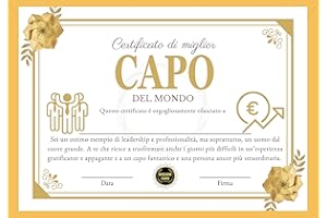 DOLPLP! Certificato di Miglior Capo del Mondo, Idea Regalo per Capo, Regali di Compleanno Personalizzato, Originale Regali per Pensione Uomo Donna, Biglietto di Auguri Attestato/Diploma, Regali Natale
