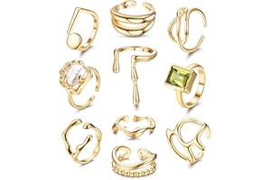 JeryWe 10PCS 18K Gold Plated Chunky Stacking Rings Set,Gold Rings for Women,Adjustable Open RINGS