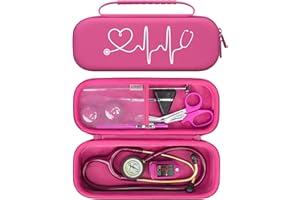 BOVKE Fondina da viaggio per stetoscopio 3M Littmann Classic III, Lightweight II S.E, stetoscopi leggeri MDF Acoustica, tasca a rete per penne luminose, forbici e accessori per infermieri, Lampone