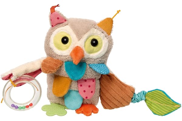 sigikid, Fille et Garçon, Peluche d'Éveil avec Hochet, Chouette, PlayQ, Multicolore, 42185