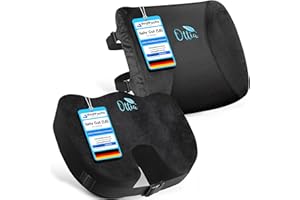 ‎OTTIA Ottia® Sitzkissen Orthopädisches, Lendenwirbelkissen, Rückenkissen für Rückenschmerzen. Sitzkissen für Stuhl, Büro, Auto, Reise Rollstuhl. Memory Foam inkl. waschbarer Bezug (Schwarz, Set)