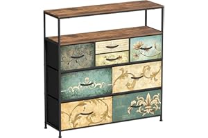 VEDECASA Comò con 8 cassetti in tessuto, tavolo da trucco in stile boemo, supporto TV per camera da letto, credenza con piano in legno, cassetti in tessuto e struttura in metallo, per soggiorno