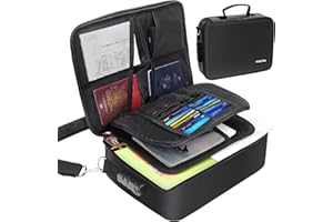 ABERE Feuerfeste Dokumententasche, 3-lagige Feuerfeste Wasserdichte Tasche mit Zahlenschloss für A4 Dokumente, Pässe, USB-Sticks, Karten, Laptops auf, Hause,Büro (Schwarz)