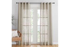 PONY DANCE Tende Confezionate con Anelli Tende Camera da Letto Tende Semitrasparenti con Effetto Lino Tende Moderne per Soggiorno 2 Pannelli L 132 x A 210 CM, Taupe