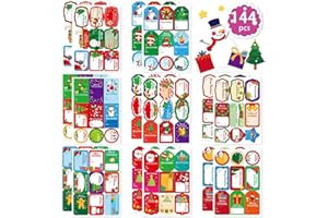 Fyvadio 144PCS Christmas Self-Adhesive Gift Tags, Christmas Gifts Tags Christmas Name Labels Holiday Labels for Wrapping, Holidays, Gift Stickers, Bags, Cards, Envelope